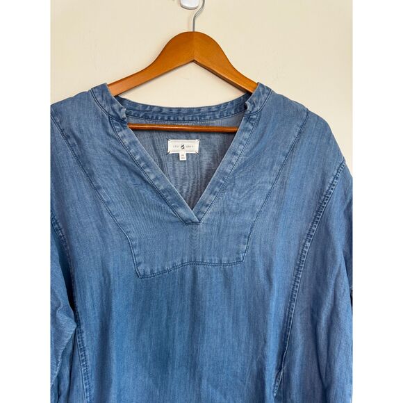 Lou & Grey Blue Denim-like Shirt Dress with Bow Detail Medium - Picture 7 of 9